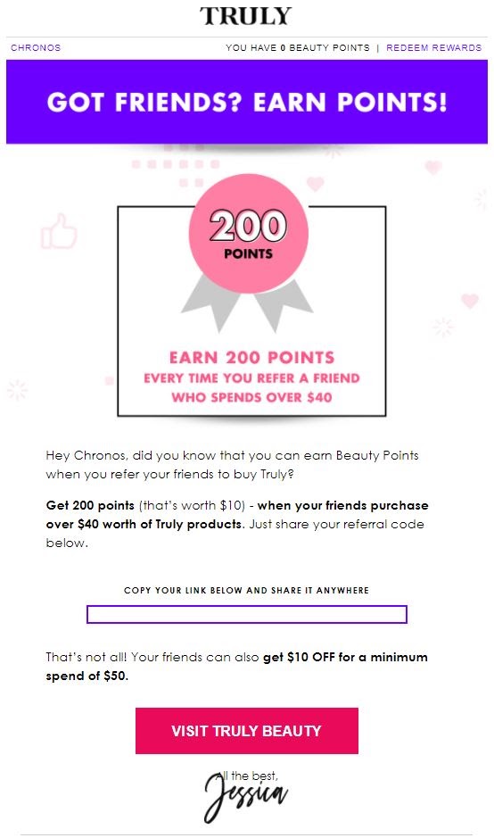 Truly Beauty Referral Email Campaign 2
