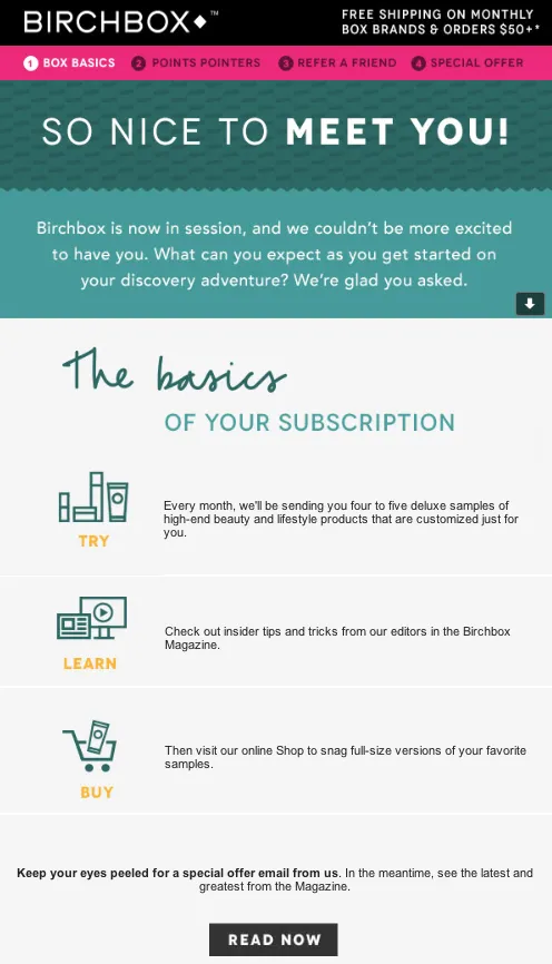 birchbox welcome email relationship marketing nice to meet you