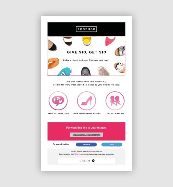 referral program emails - referral cold emails - zooshoo great first referral email