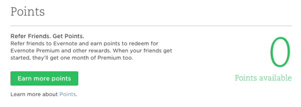 Evernote Account Referral Points