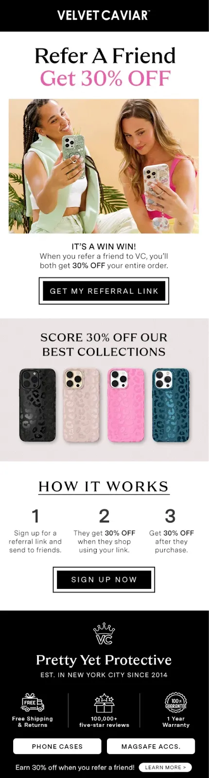 Refferral email example from Velvet Caviar