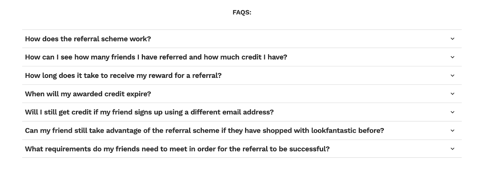 LOOKFANTASTIC FAQ section