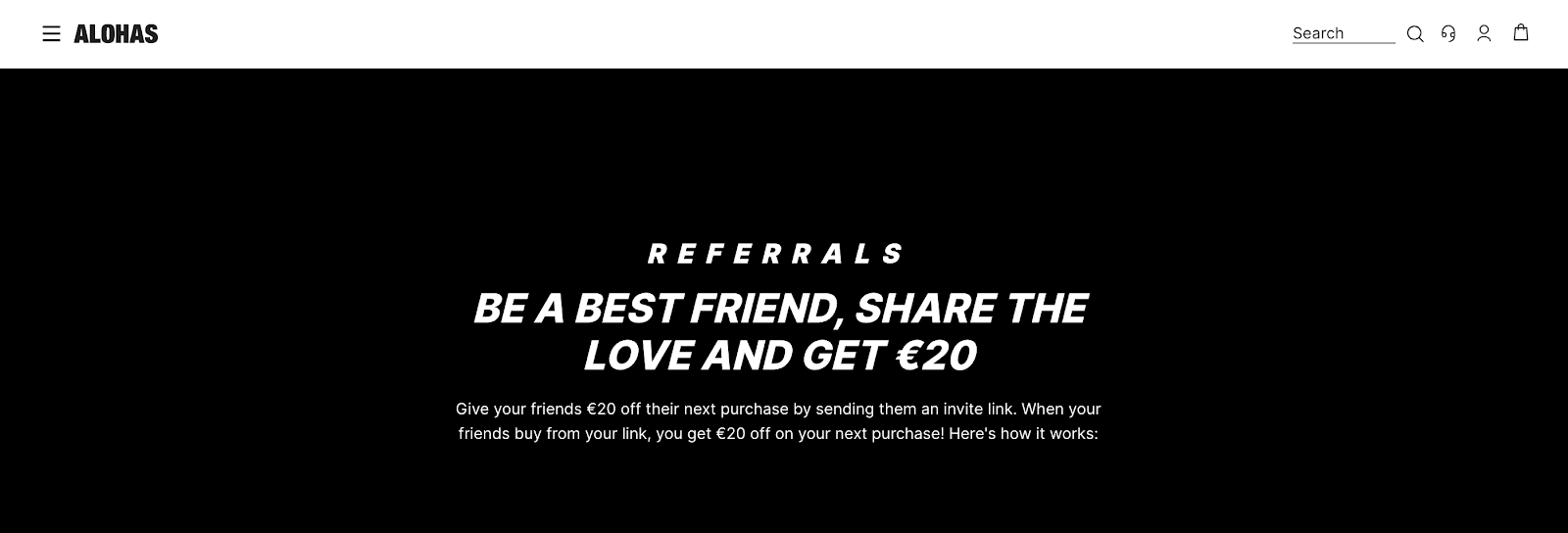 Referrals page from a brand called Alohas