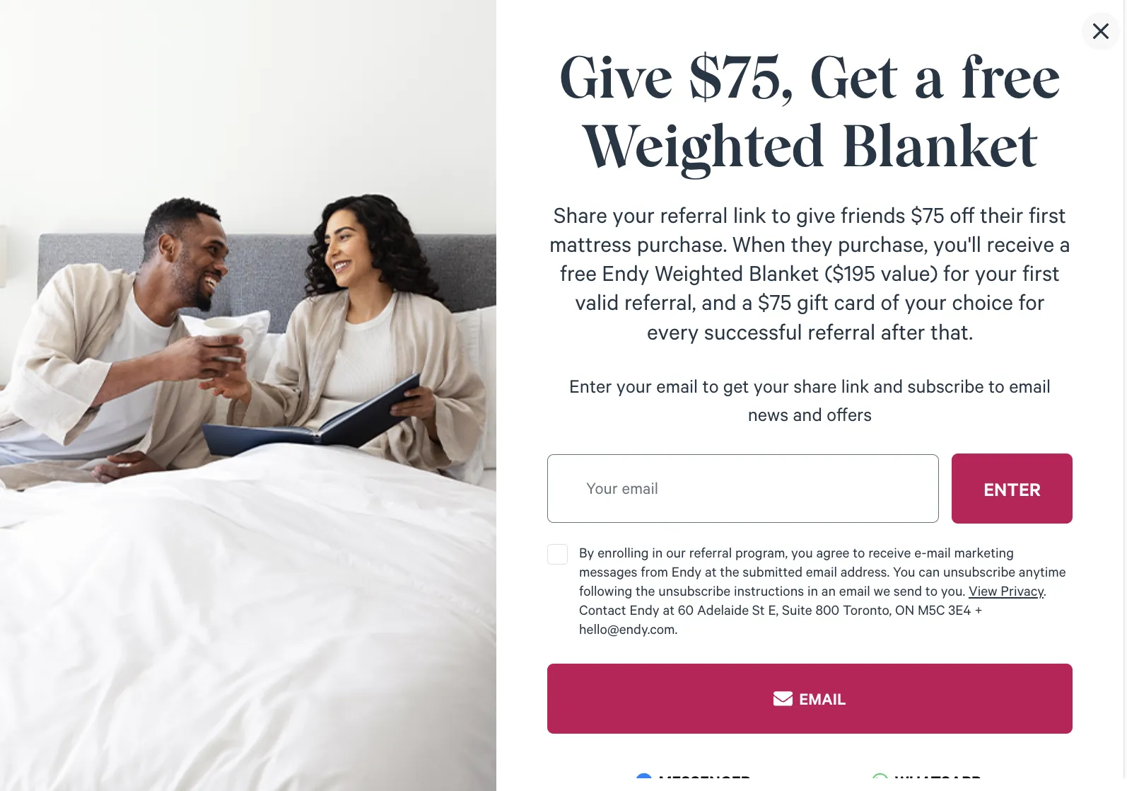 Endy Sleep referral incentive