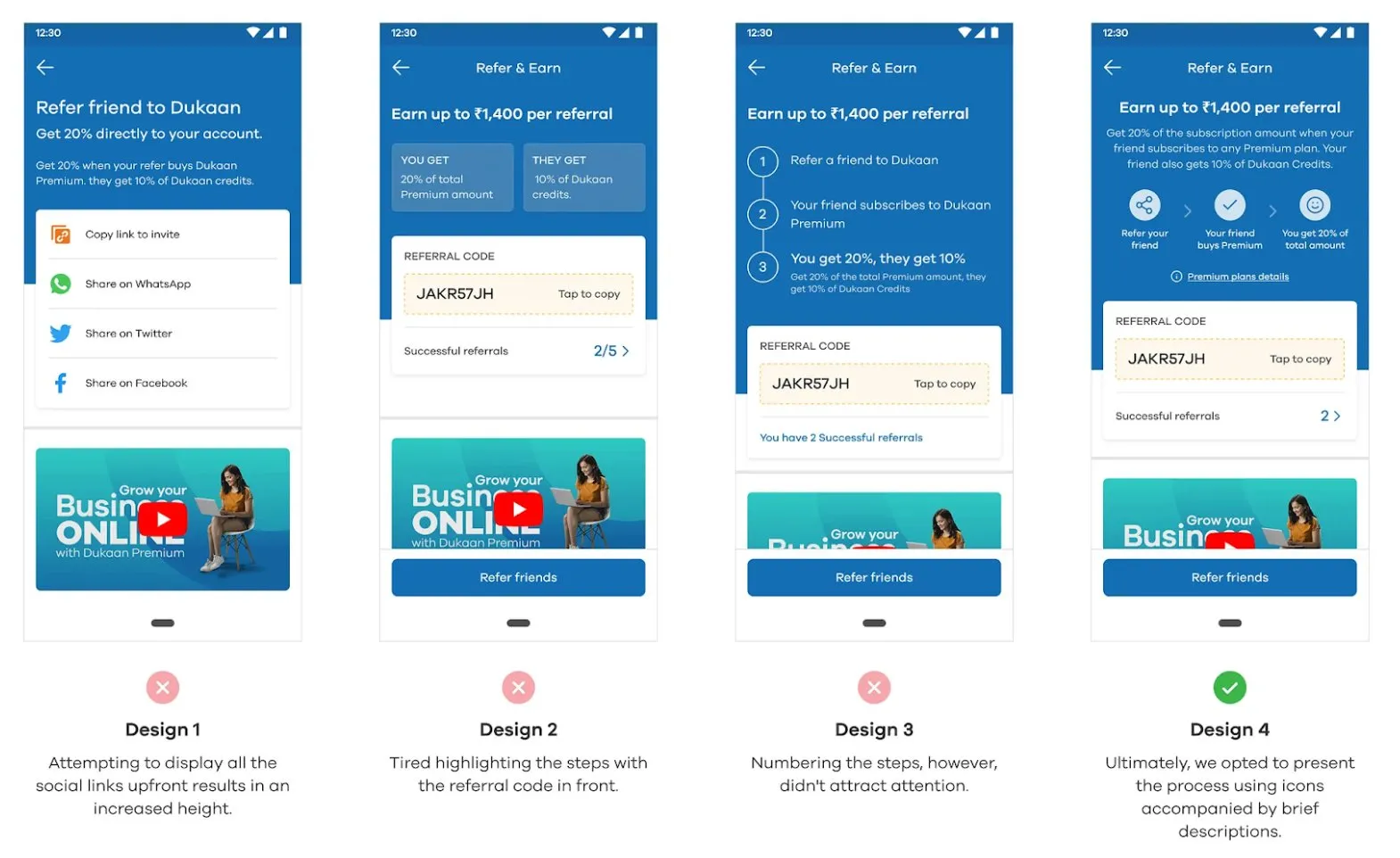 Dukaan A/B testing example