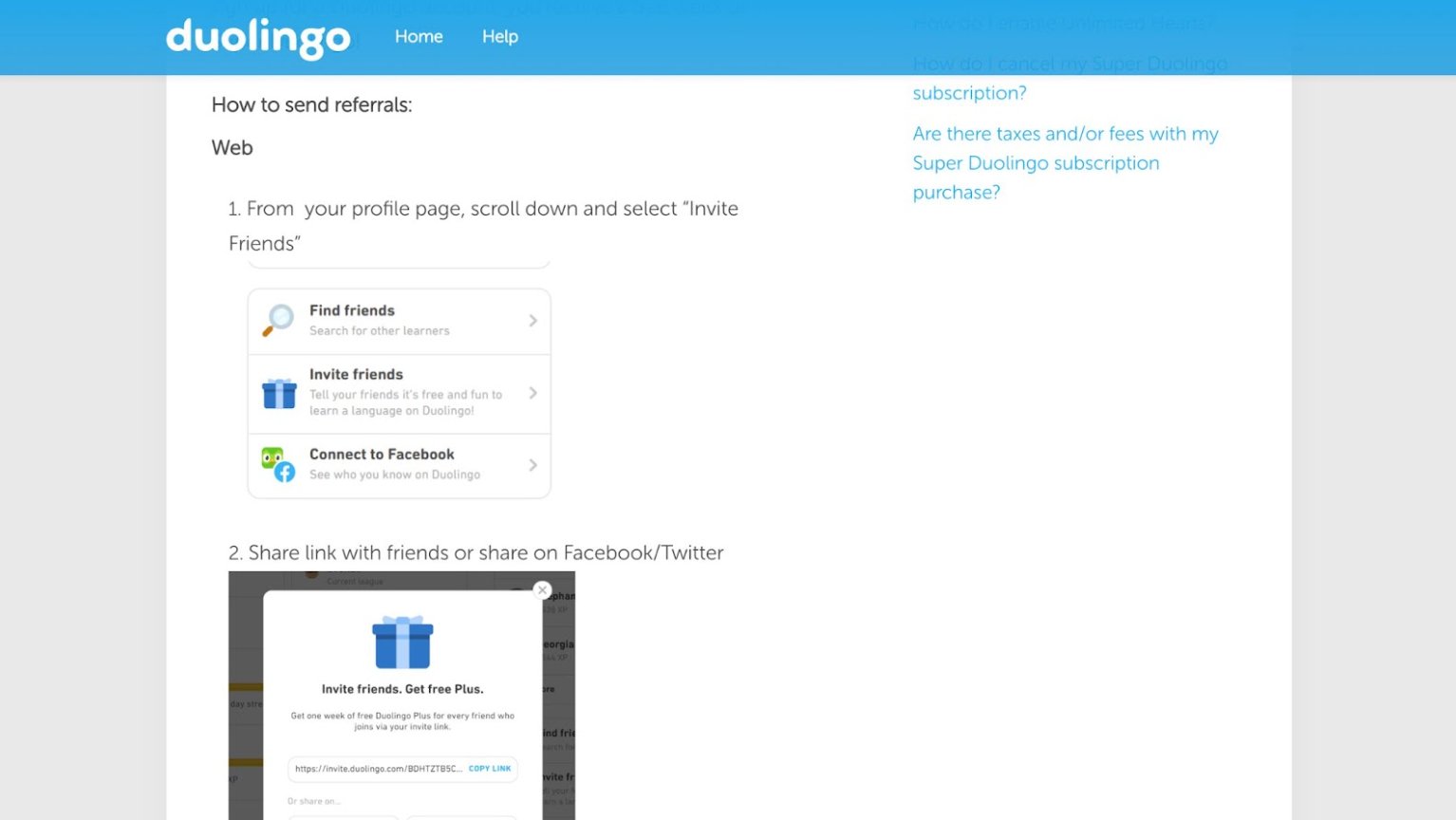 Duolingo how to send referrals page