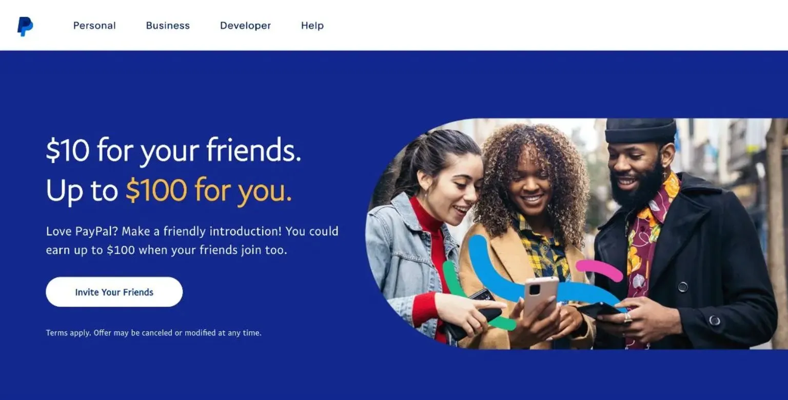 PayPal referral program landing page
