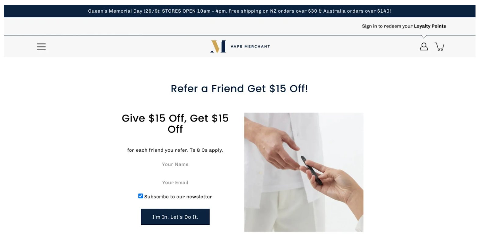 Vpe merchant refer a friend program