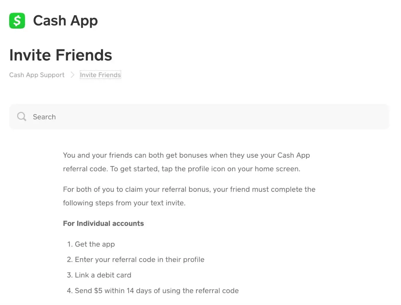 Cash App invite friends page
