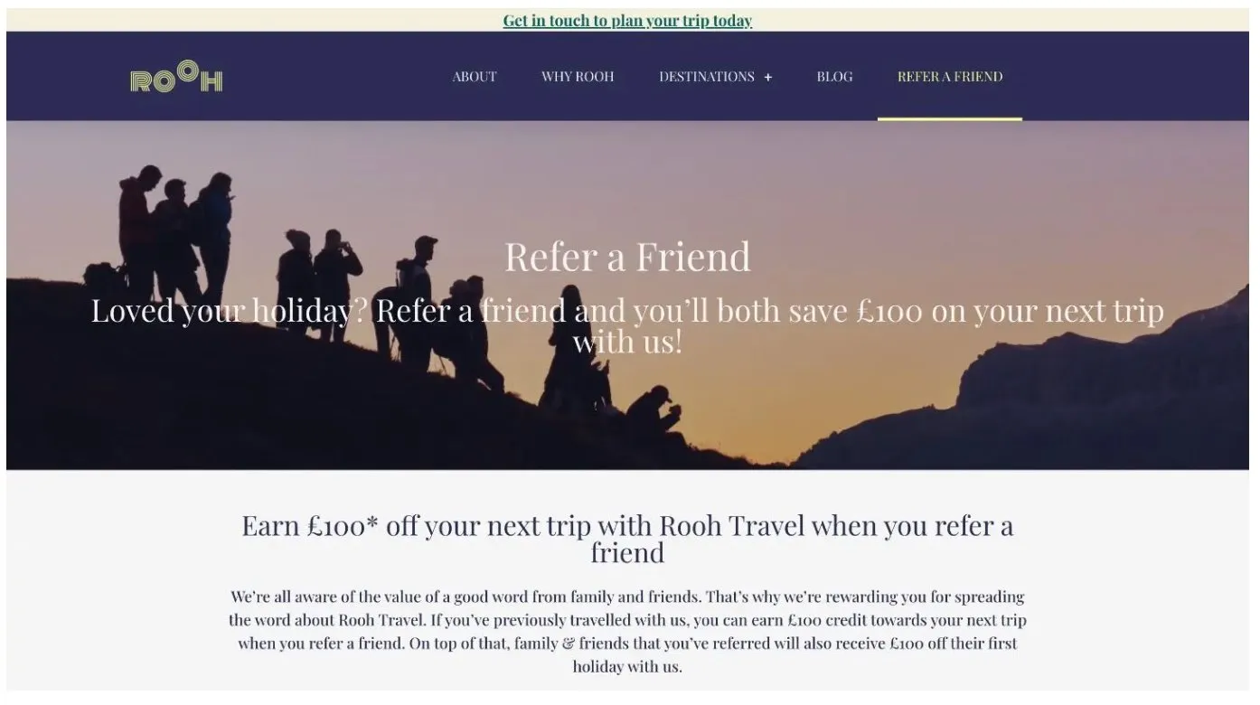 Holiday vacations refer a friend page