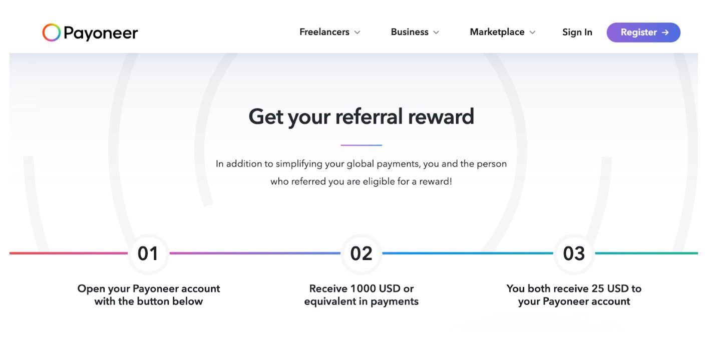 Payoneer referral reward explanation