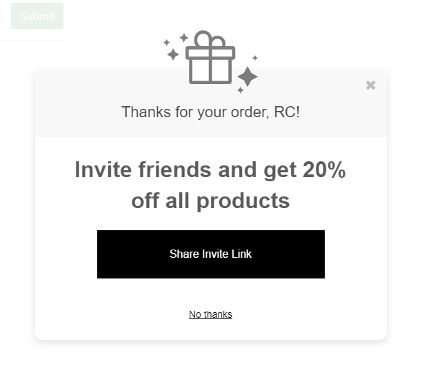 Post purchase popup widget
