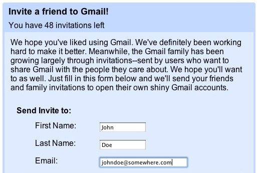 Gmail invite a friend pop up Google Word of Mouth