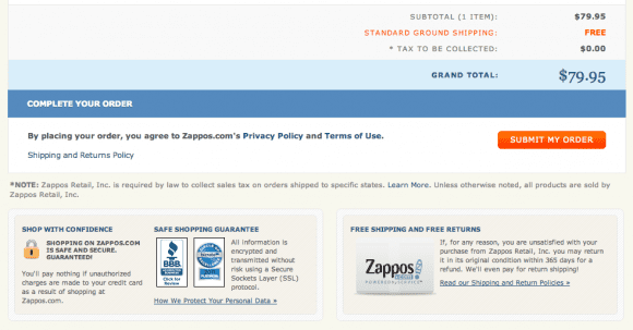 Zappos Order Reassurance