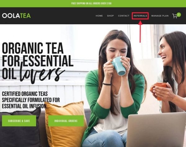 referral program templates - homepage cta oola tea referralcandy